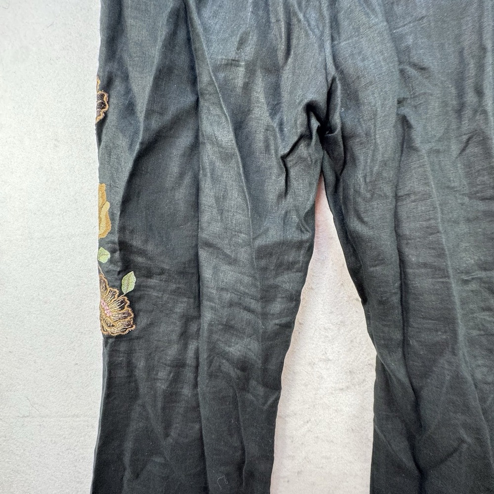 Anna Bui Gallery 100% Linen Embroidered Flare Pants Women's XL Boho Peasant - Picture 10 of 11